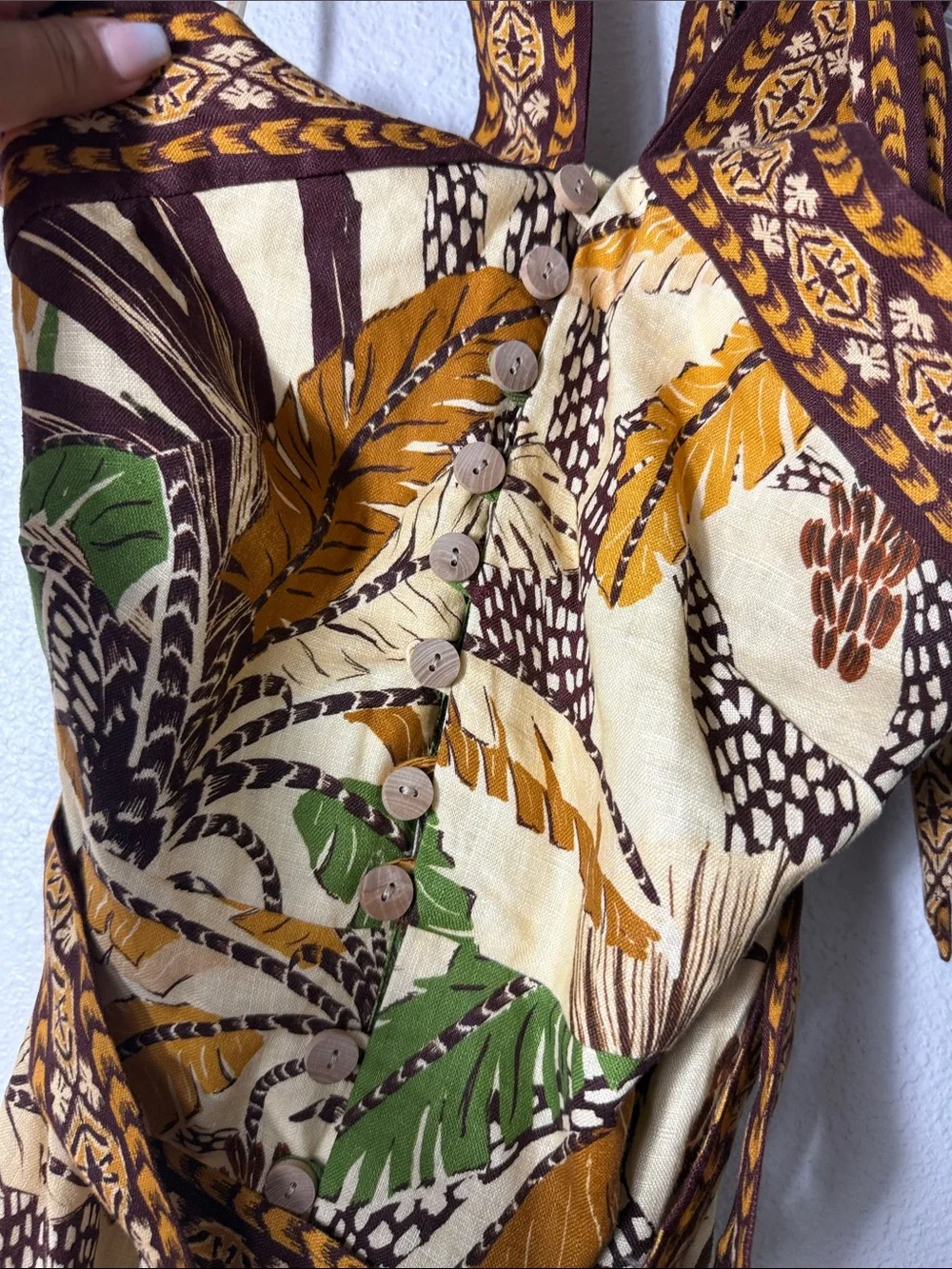 Farm Rio Sand Foliage Sketch Euroflex Premium Linen Mini Dress Size M NWT - Picture 7 of 9